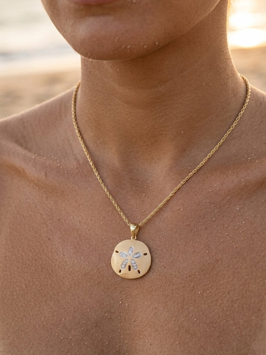 14k 25mm Sand Dollar Pendant with 12 Diamonds