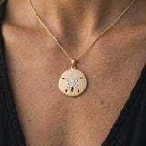 21mm 14K Sand Dollar Pendant With 12 Diamonds — worn on model (blonde, view 4)