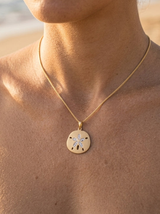 21mm 14K Sand Dollar Pendant With 12 Diamonds