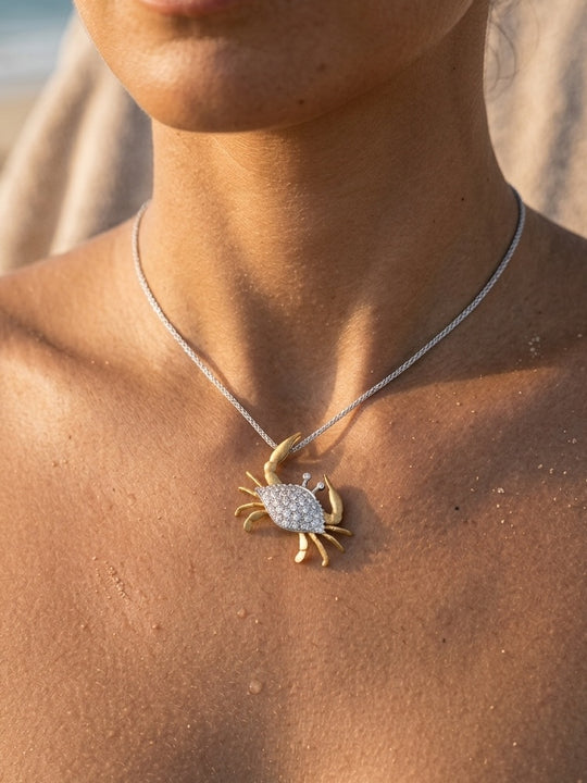 14k 28mm Crab Pendant with 30 Diamonds