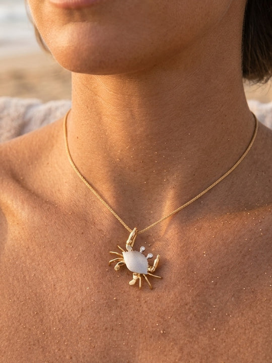 14k 2/tone 18mm Crab Pendant with 2 Diamonds