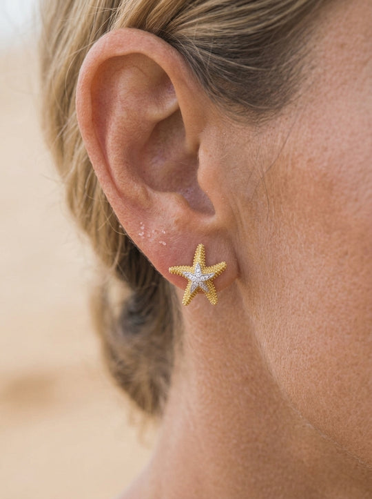 14k 16mm Starfish Earrings with 22 Diamonds