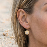 14k Sand Dollar Earring with 20 diamonds — worn on model (blonde, view 3)