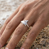 14k 10mm "Jumping Single" Dolphin Ring with blue diamond — worn on model (brunette, view 3)