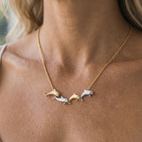 14k 2/tone 20mm "Open Sea" Dolphin Necklace with 4 diamonds — worn on model (blonde, view 2)