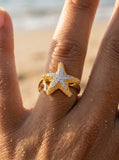 14k 18mm Starfish Ring with 16 Diamonds — close-up on model