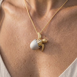 14k 2/tone 20mm Hatching Turtle Pendant with 2 Diamonds — worn on model (blonde, view 4)