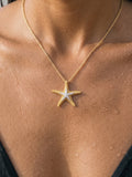 14k 30mm Starfish Pendant with 16 Diamonds — close-up on model