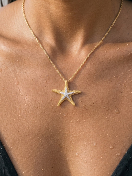 14k 30mm Starfish Pendant with 16 Diamonds