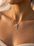 14k 2/tone 15mm Single Palm Tree Pendant with 5 Diamonds — close-up on model