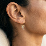 14k 2/tone 15mm Palm Tree Earring with 12 Diamonds — worn on model (brunette, view 3)