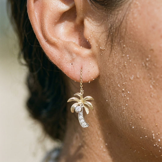 14k 2/tone 15mm Palm Tree Earring with 12 Diamonds