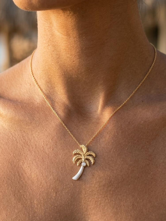 14k 2/tone 20mm Palm Tree Pendant