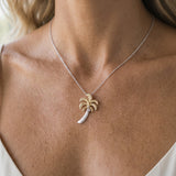 14k 2/tone 20mm Palm Tree Pendant — worn on model (blonde, view 2)