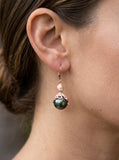 Rose Gold Octopus Earrings With 11mm Tahitian Pearls & Diamonds — close-up on model