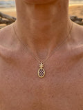 14k "Pineapple" Pendant with 22 Yellow Sapphires — close-up on model