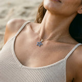 14k 2/tone 15mm Starfish Pendant with 39 Blue Sapphires — worn on model (brunette, view 3)