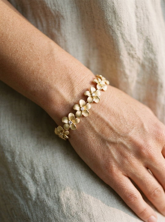 14k 8mm Plumeria Bracelet with 18 Diamonds