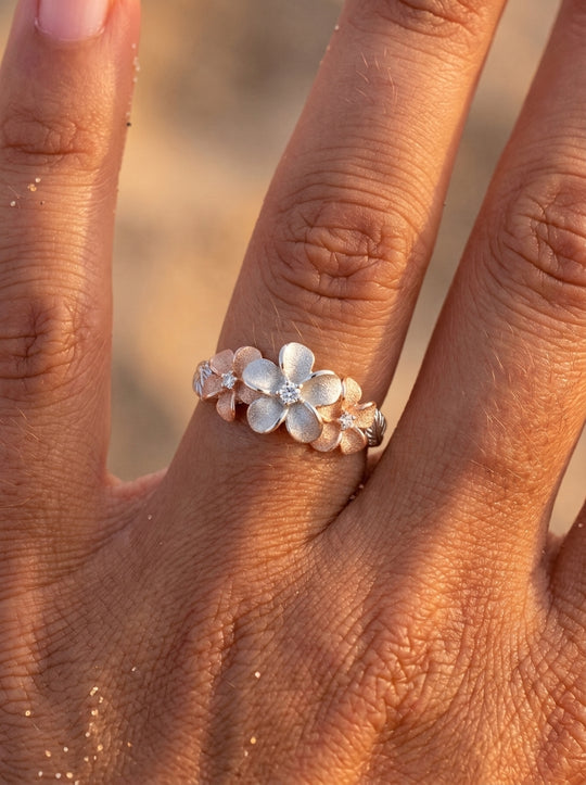 14k 2/tone Diamond Plumeria Ring
