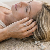 14k 2/tone 8mm Plumeria Ring with 4 Diamonds — worn on model (blonde, view 3)