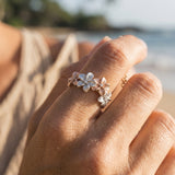 14k 2/tone 8mm Plumeria Ring with 4 Diamonds — worn on model (blonde, view 4)