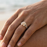14k 2/tone Chandelier Plumeria Ring with 7 diamonds — worn on model (brunette, view 3)