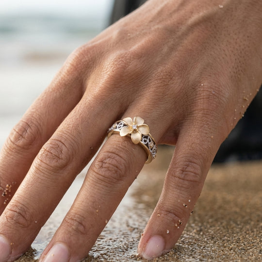 14k 2/tone Chandelier Plumeria Ring with 7 diamonds