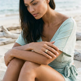 14k 2/tone Chandelier Plumeria Ring with 3 diamonds — worn on model (brunette, view 2)