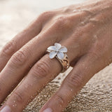 14k 2/tone Chandelier Plumeria Ring — worn on model (blonde, view 4)