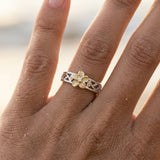 14k 2/tone 8mm "Hang 5" Plumeria Diamond Ring — worn on model (brunette, view 3)