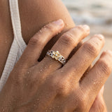 14k 2/tone 8mm "Hang 5" Plumeria Diamond Ring — worn on model (brunette, view 4)