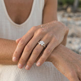 2/tone 14k Plumeria Chandelier Ring with 7 diamonds — worn on model (blonde, view 3)