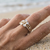 2/tone 14k Plumeria Chandelier Ring with 7 diamonds — worn on model (blonde, view 4)