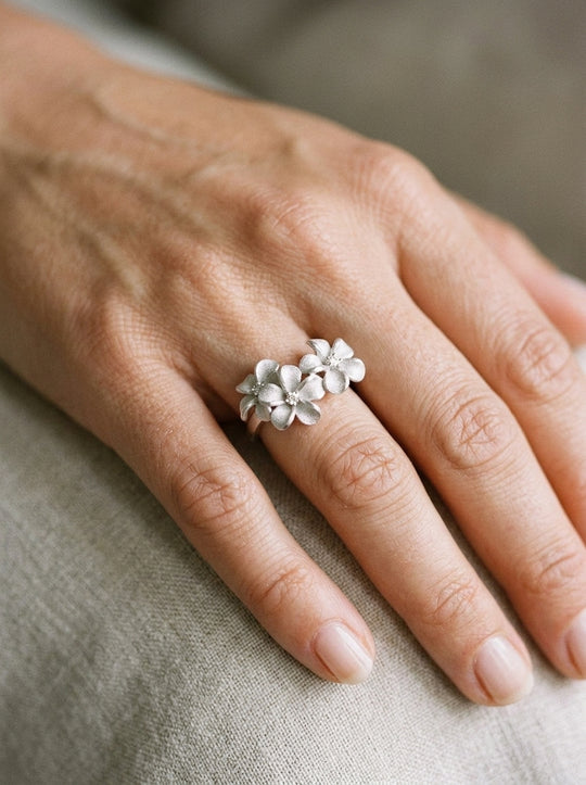 8mm 14k Plumeria Ring with 3 diamonds