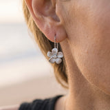 14k 11mm Plumeria Earring with 2 diamonds — worn on model (blonde, view 4)