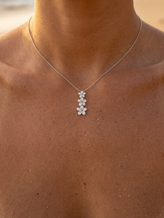 6, 8 & 10mm 14k Plumeria Lei Slide Pendant with 3 blue diamonds
