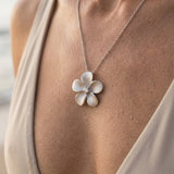 14k 15mm Plumeria Slide with 0.04 carats diamond — worn on model (blonde, view 4)