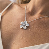 11mm 14k Plumeria Slide with 0.02 carats diamond — worn on model (blonde, view 4)