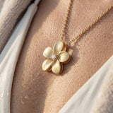 14k 15mm Plumeria Slide with Diamond — worn on model (brunette, view 4)
