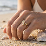 14k 6 & 8mm "HANG 5" Plumeria Ring with 2 diamonds — worn on model (blonde, view 4)
