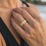 14k 8mm Plumeria Ring with 3 Diamonds — worn on model (blonde, view 4)