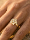 14k 13mm Flower Diamond Ring — close-up on model