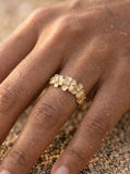 14k 8mm Plumeria Ring with 5 Diamonds — close-up on model