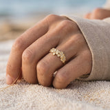 14k 8mm Plumeria Ring with 4 Diamonds — worn on model (blonde, view 4)
