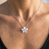 Precious Silver 15mm Plumeria Slide with White Sapphire — worn on model (blonde, view 4)