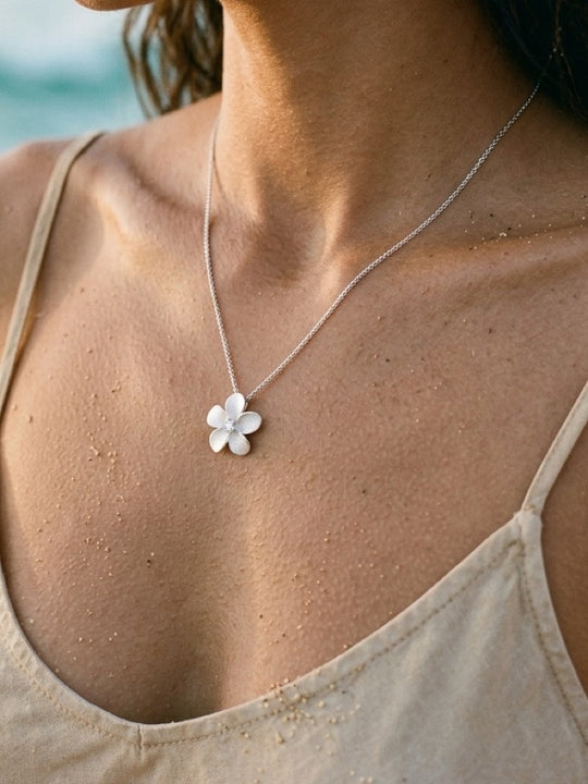 Precious Silver 13mm Plumeria Slide with White Sapphire