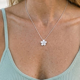 Precious Silver 11mm Plumeria Slide with White Sapphire — worn on model (blonde, view 4)