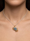 14k 2/tone Crab Pendant with 18 Blue Diamonds — close-up on model