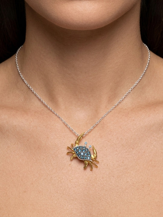 14k 2/tone Crab Pendant with 18 Blue Diamonds