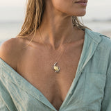 14k 2/tone 18mm Crab Pendant with 2 Diamonds — worn on model (blonde, view 3)